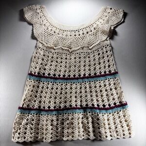 Y2K Young Essence Women's Crocheted Babydoll Top Large, Boho, Fairy,cottage Core